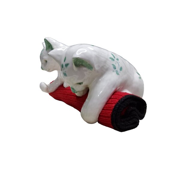 vintage ceramic cat shelf sitter pair, white with mint green, handpainted, from - Picture 9 of 11